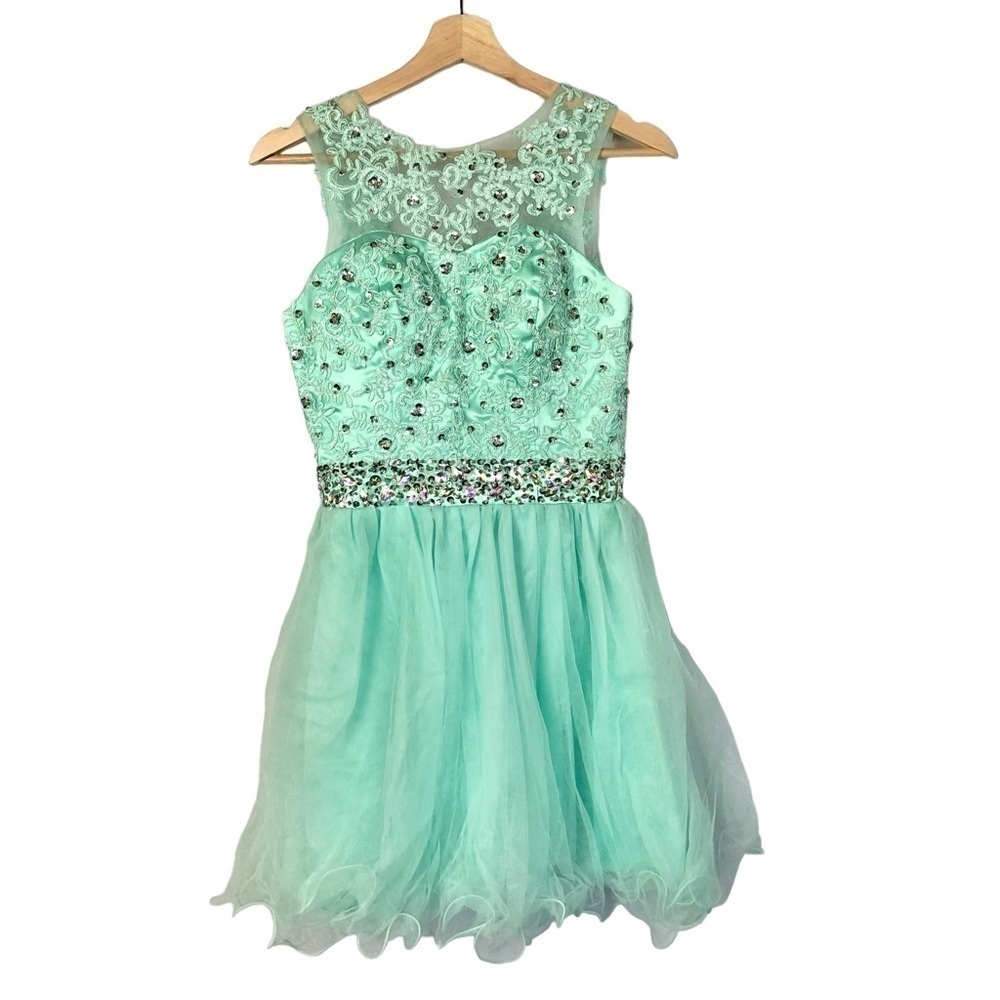 Boutique Mint Green Rhinestone Tulle Mini Dress 2